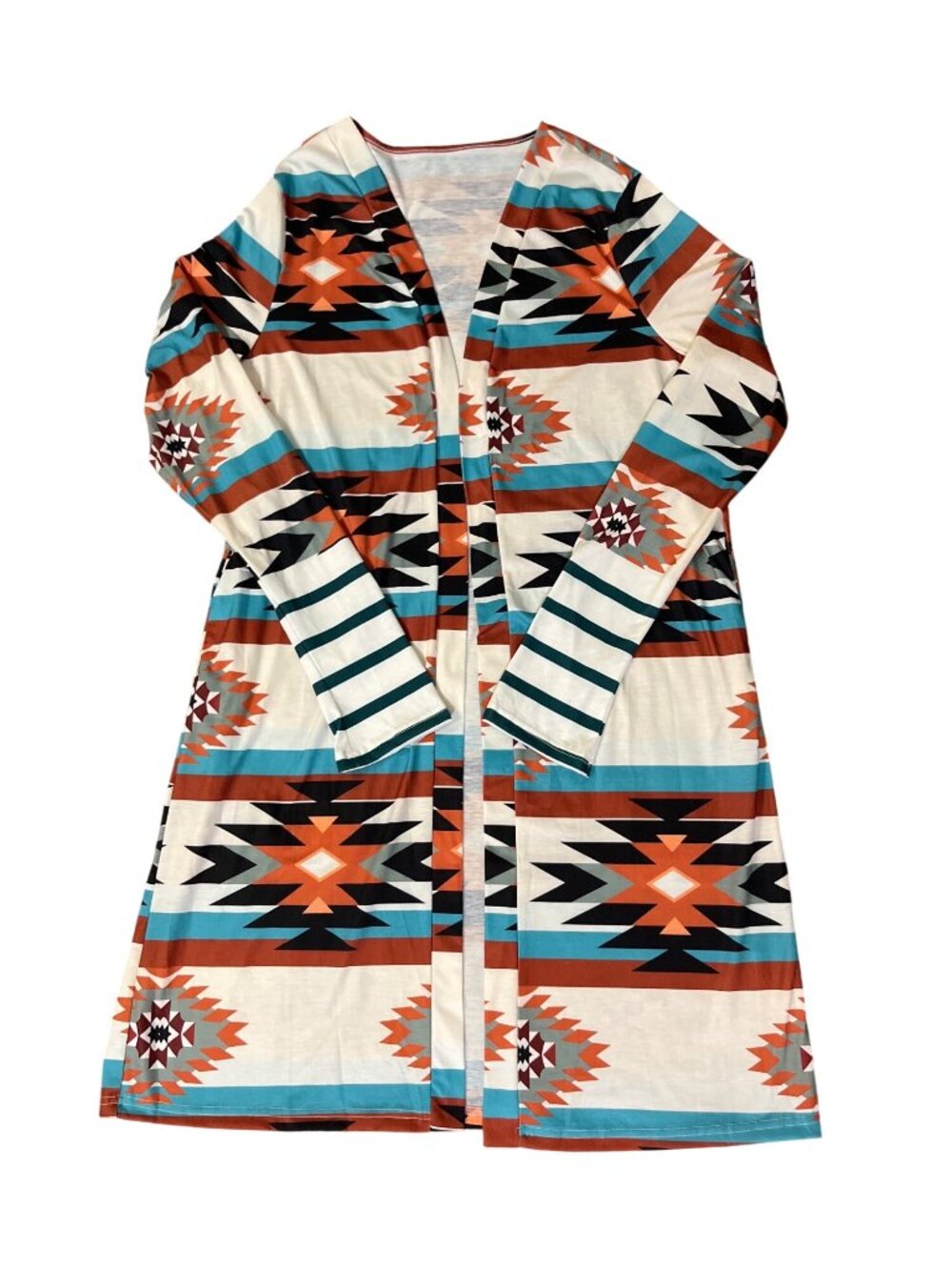 Women’s XXL Tribal Aztec Geometric Open Front Long Duster Used - Picture 10 of 12